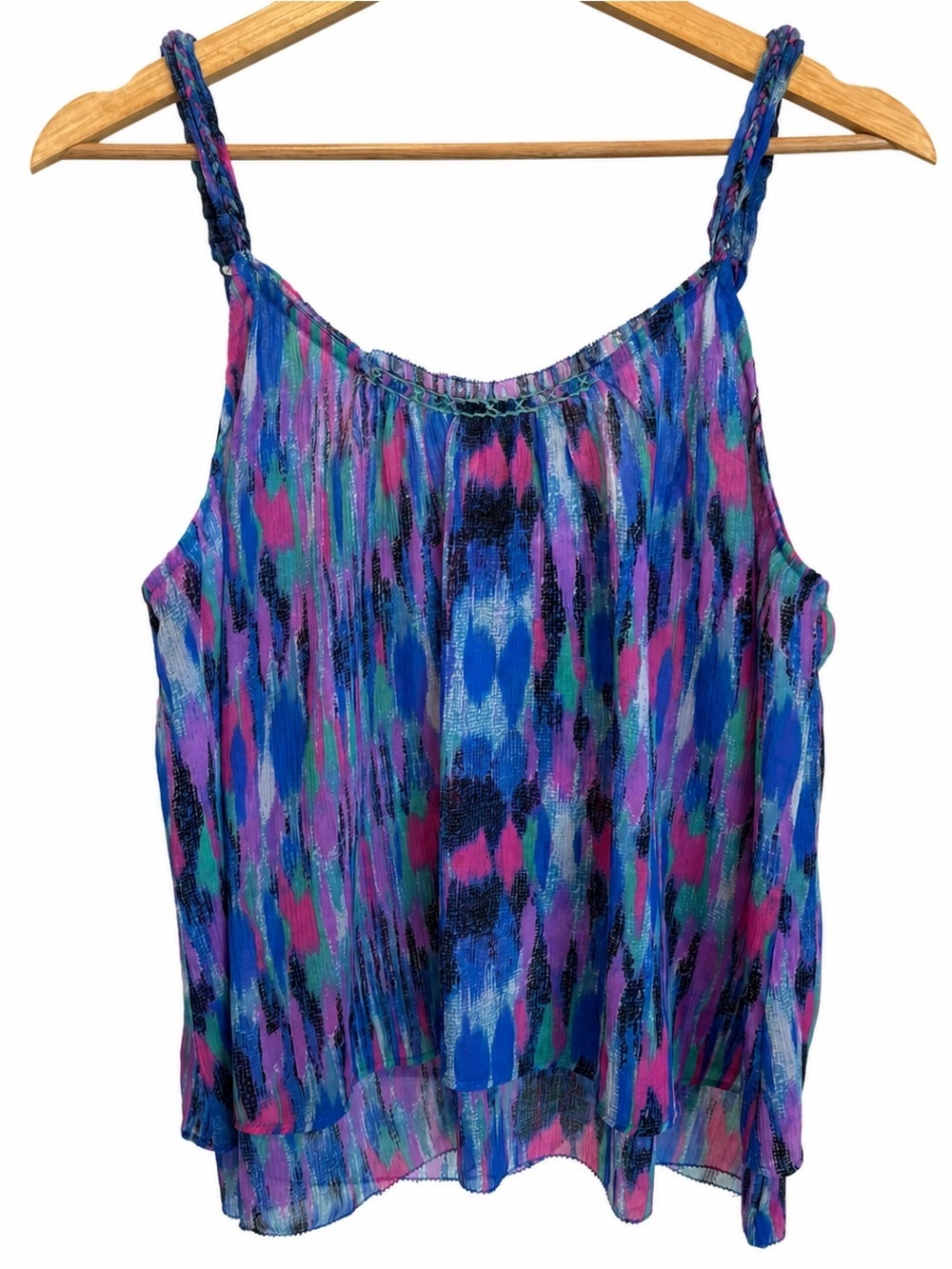 Aerie Blue, Purple & Pink Printed Braided-Strap Tank Top, Size Medium